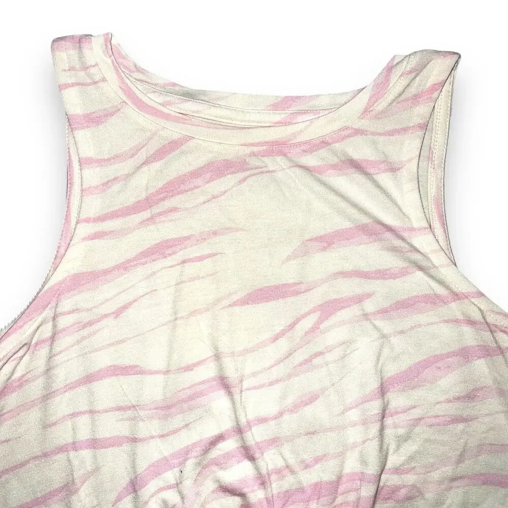 Old Navy Luxe Girls Tank Top Shirt Twist Hem Pink Stripe Animal Print Medium 8